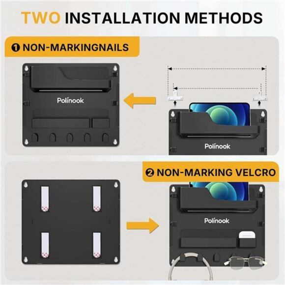 Bedside wall mount shelf phone holder organizer with hooks bedroom storage rack - Picture 4 of 8